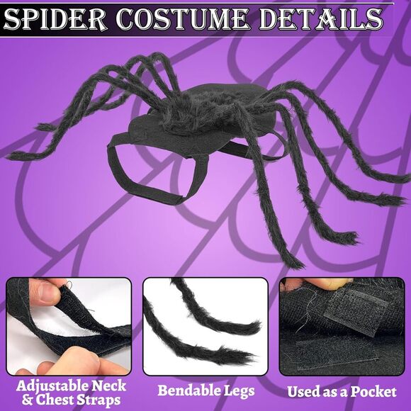 Dog Halloween Spider Costume Scary Pet Outfit Funny Cosplay for Cats Dogs - Picture 2 of 5
